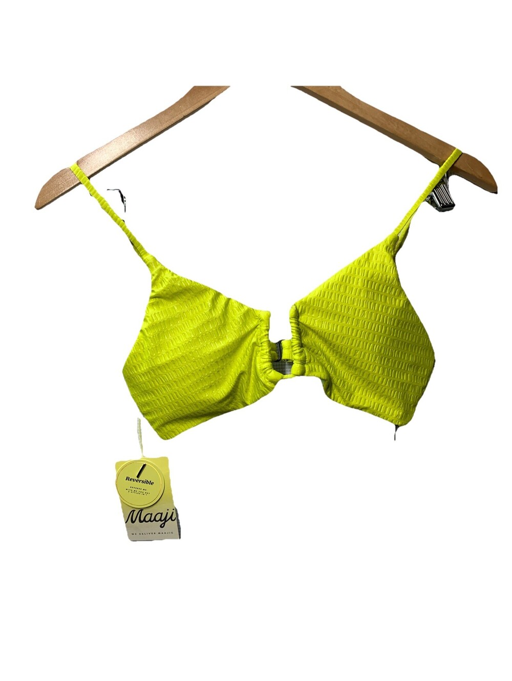 Maaji Reversible Bikini Top Size Medium Swimwear Beach Outdoor Lime Yellow/Flora